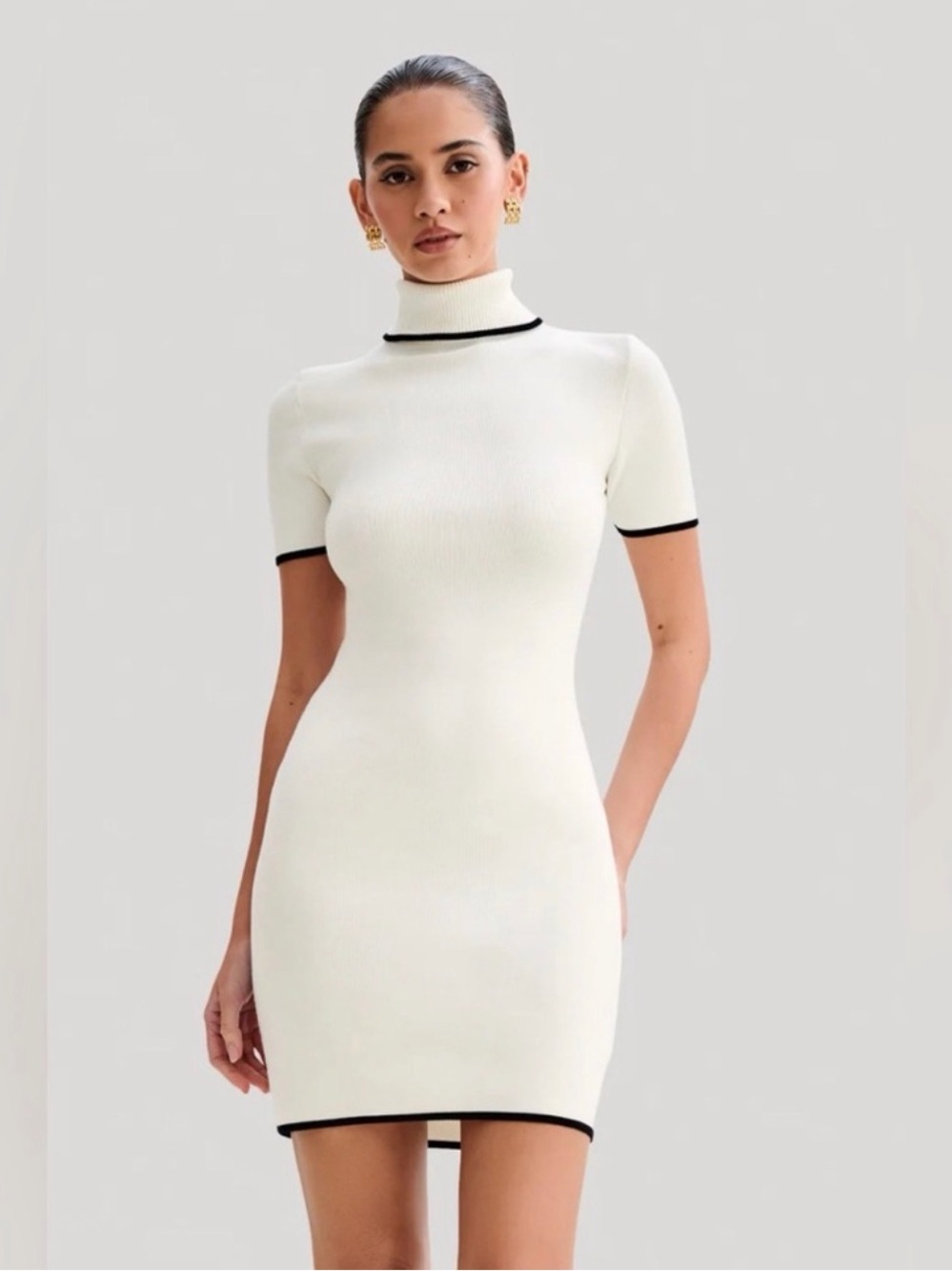 Meshki Hayley Turtleneck Contrast
Knit Mini Dress - Ivory